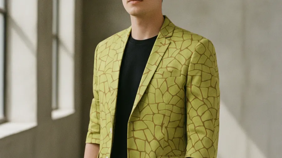 floral blazer outfits, Mens Short Sleeved Blazer Chartreuse Animal Print