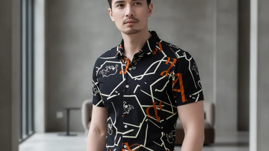 navy dress shirts style guide, Black Luxury Animal Print Mens Geometric Dress Shirt