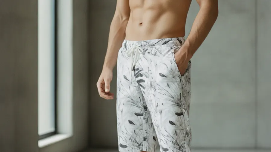 men's shorts date outfits, White Brushed Floral Leisure Mens Cruise Printed Casual Beach Shorts