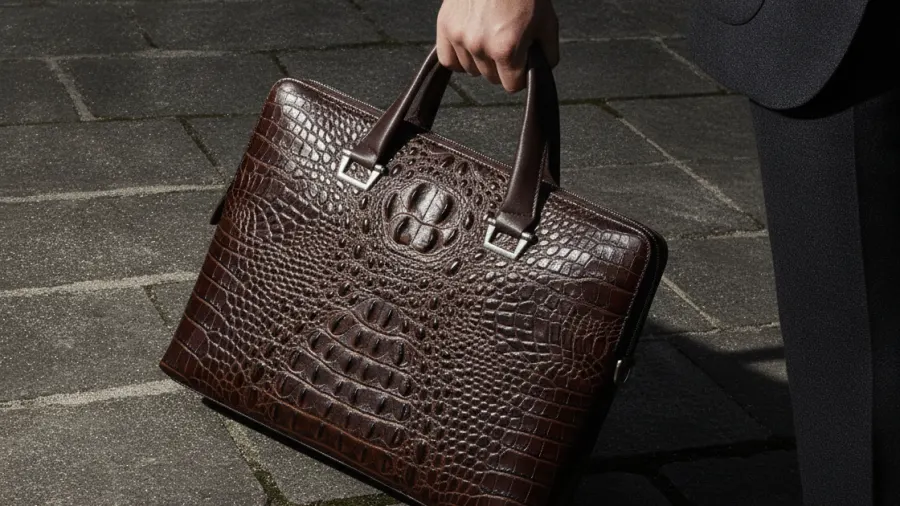 summer briefcases, Fashion Crocodile Design Leather Briefcase Computer Brown Bag