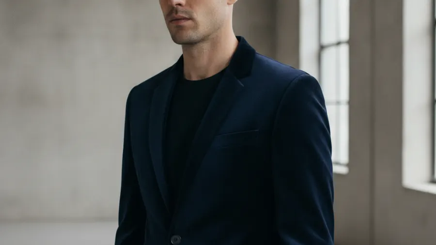 velvet blazers with black trousers, *Sleek Dark Blue Charming Velvet Blazer