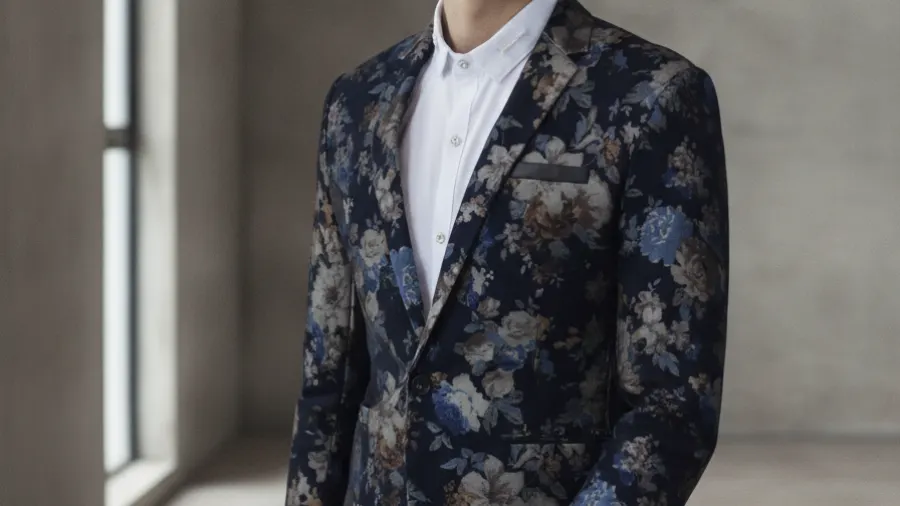 velvet blazers with jeans, Navy Blue Charming Velvet Floral Mens Blazer