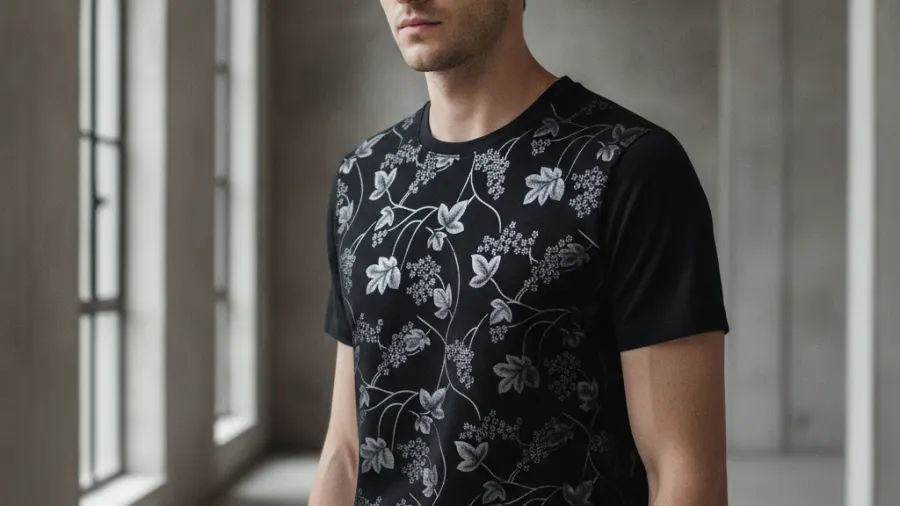 what to wear with black t shirts, Modern Floral Print Black Creative Mens T-Shirt