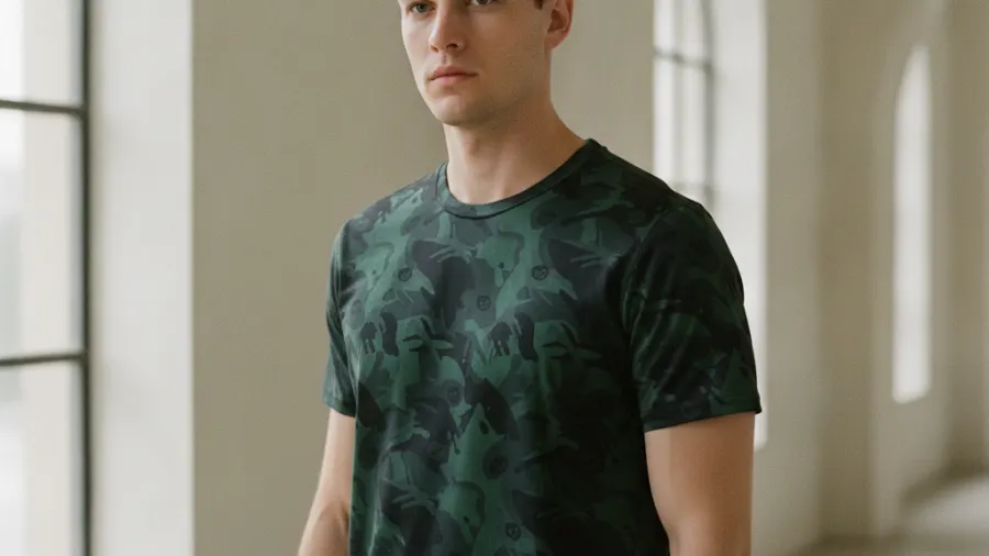 style cotton t-shirts, Green Camouflage Mens Printed T-Shirt