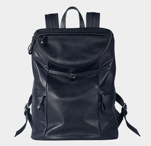 2-Tone Leather Nylon Upscale Navy Blue Stylish Backpack - PILAEO