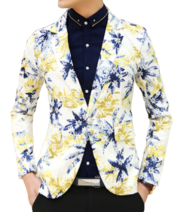 2016 Blue Yellow Floral Creative Blazer
