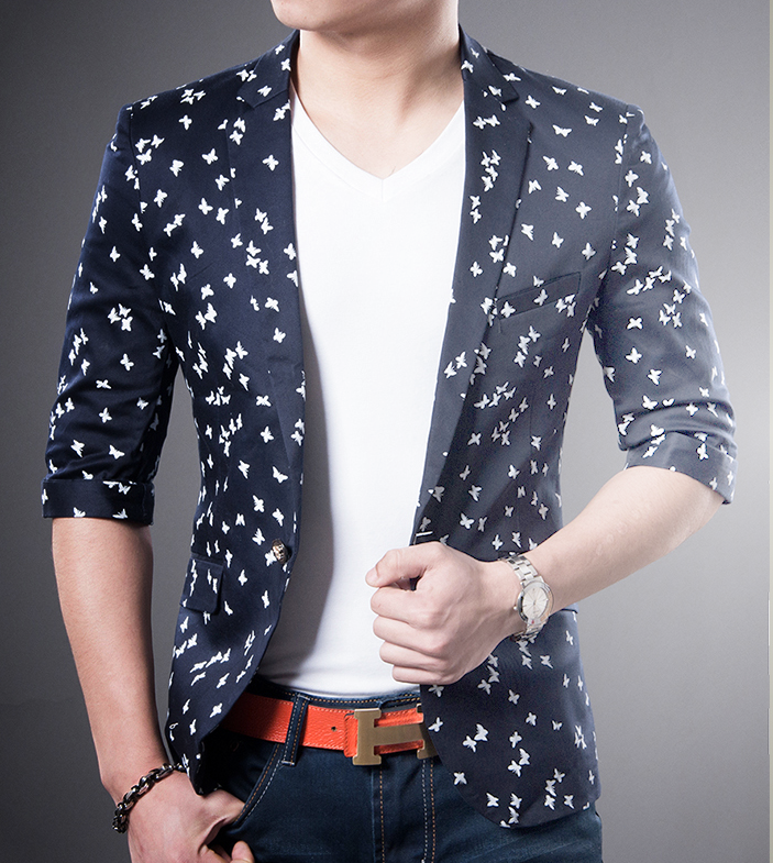 PILAEO All High End Summer Butterfly Print Short Sleeve Navy Blue Blaz — view 3