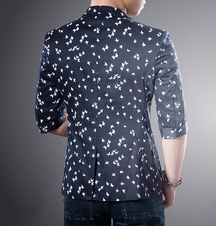 PILAEO All High End Summer Butterfly Print Short Sleeve Navy Blue Blaz — view 4