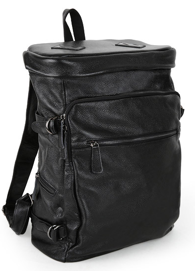 Amazing Box Shaped Black Leather Travel Backpack - PILAEO