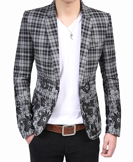 PILAEO gentlemens étonnants plaid mens floral gris Blazer for New Year Celebrations
