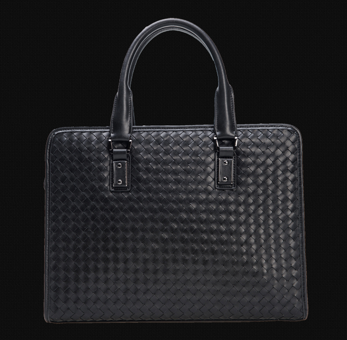 Amazing Woven Black Genuine Leather Square Briefcase For Men - PILAEO
