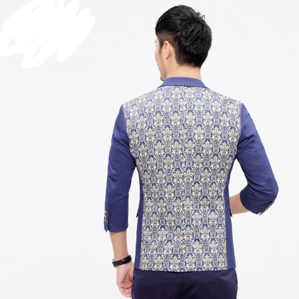 PILAEO Attractive Luxury Purple Beige Ancient Floral Mens Short Sleeve Blazer — view 4