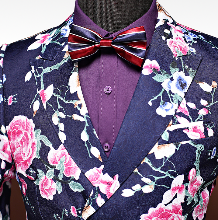 PILAEO Attractive Modern Navy Blue Mens Floral Suit — view 3
