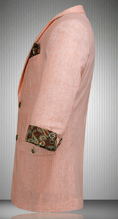 PILAEO Awesome Peach Linen Paisley Trim Mens Short Sleeve Blazer — view 4