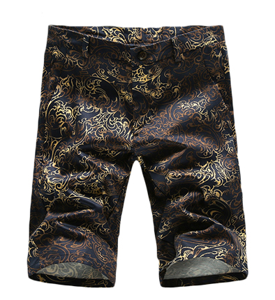PILAEO Black Gold Tribal Print Mens Upscale Stylish Shorts for Garden Parties