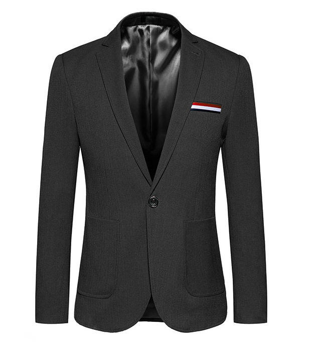 Black Single Button Sleek Red White Blue Badge Lightweight Blazer