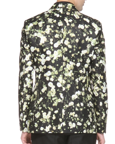 PILAEO Black White Floral Print Structured Mens Blazer — view 3
