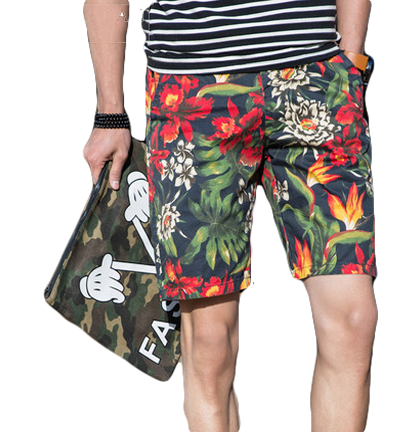 PILAEO Brazilian Forest Luxury Mens Multicolor Casual Shorts for Warm Weather Weddings