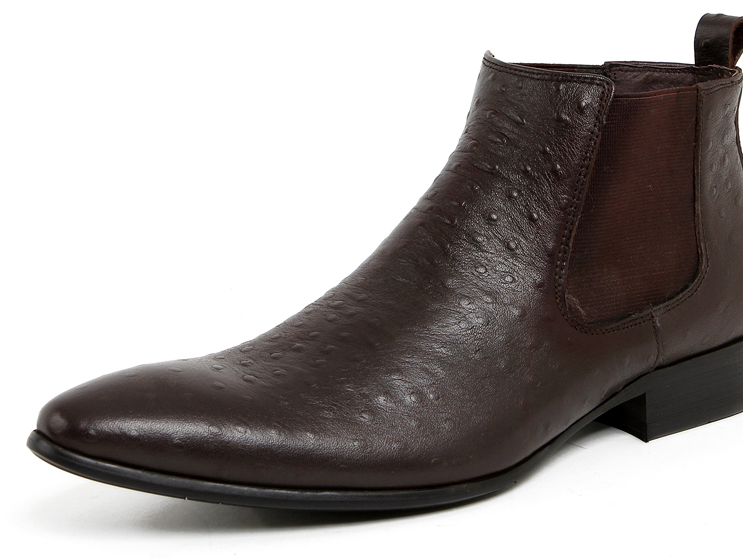 Brown Genuine Leather Fashion Ostrich Pattern Chelsea Boots - PILAEO
