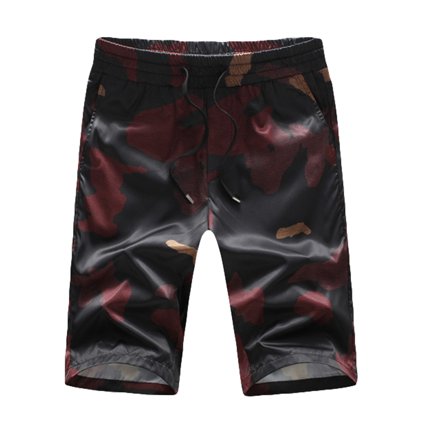 PILAEO Casual Burgundy Mens Camouflage Print Lightweight Shorts for Warm Weather Weddings