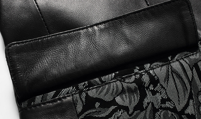 PILAEO Chic Sophisticated Leather Black Grey Floral Design Blazer — view 7
