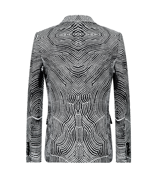Circular Waves Printed Black White Mens Luxury Blazer - PILAEO
