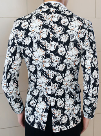 PILAEO Classic Floral Black Light Beige Creative Design Blazer — view 3