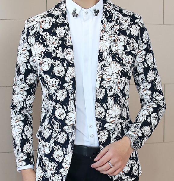 PILAEO Classic Floral Black Light Beige Creative Design Blazer — view 4
