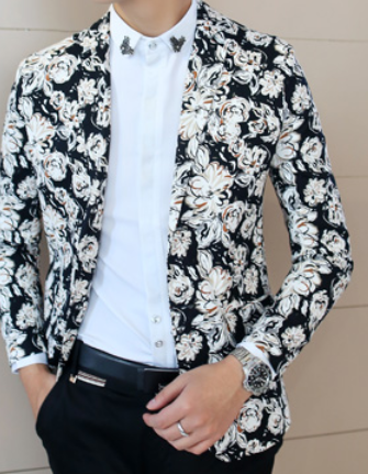 PILAEO Classic Floral Black Light Beige Creative Design Blazer — view 5