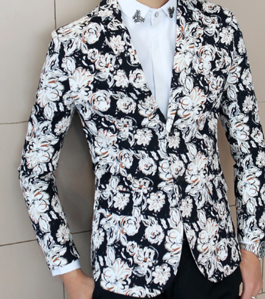 PILAEO Classic Floral Black Light Beige Creative Design Blazer — view 6