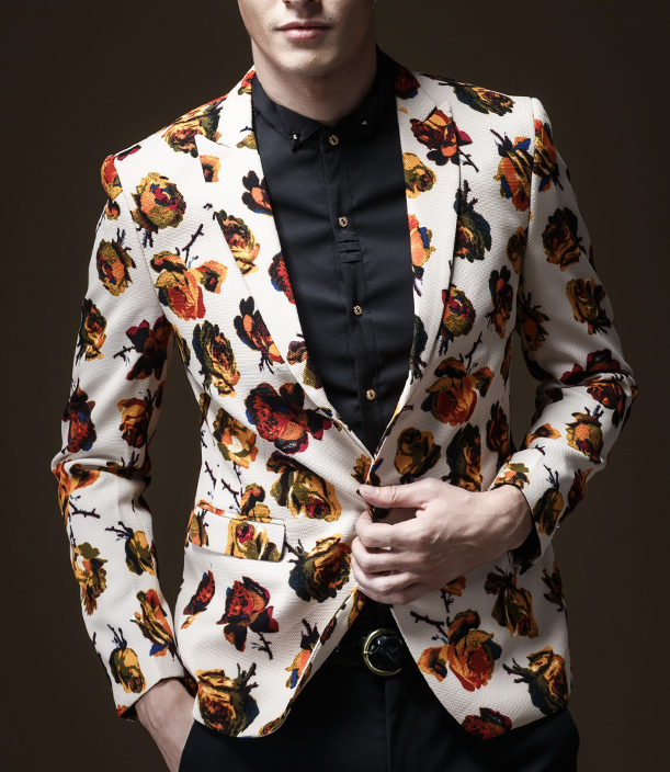 PILAEO Classic Men Artisan Vibrant Rose Floral Blazer — view 3