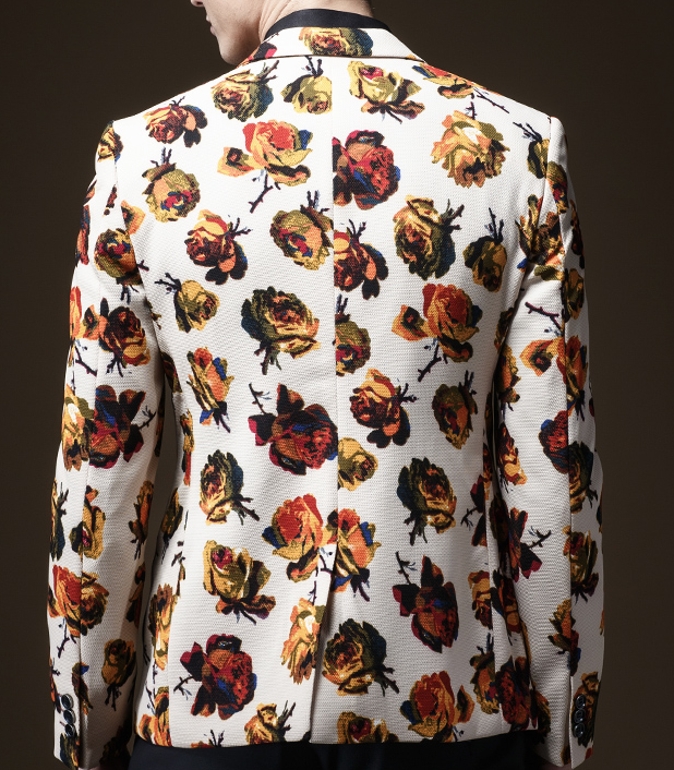 PILAEO Classic Men Artisan Vibrant Rose Floral Blazer — view 4