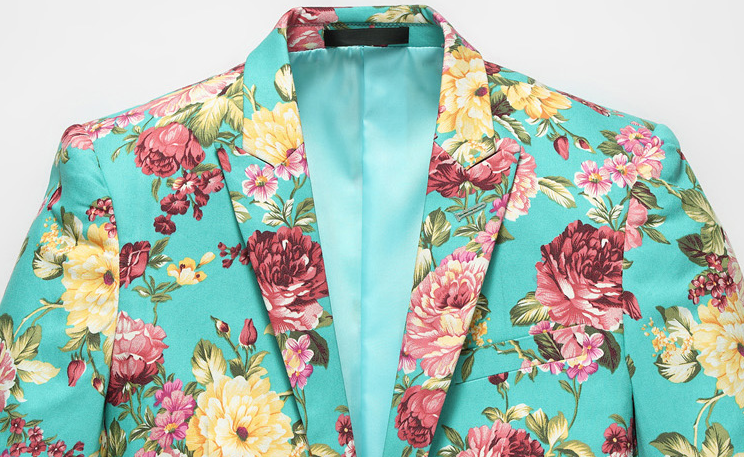 PILAEO Cyan Blue Fashionable Floral Print Blazer — view 5