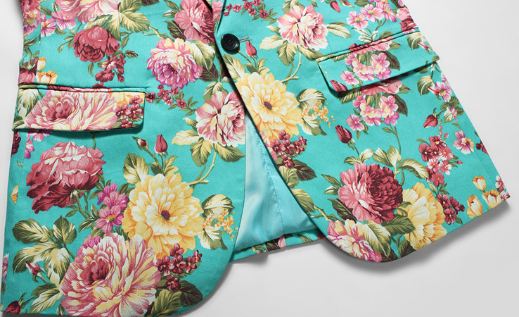 PILAEO Cyan Blue Fashionable Floral Print Blazer — view 8