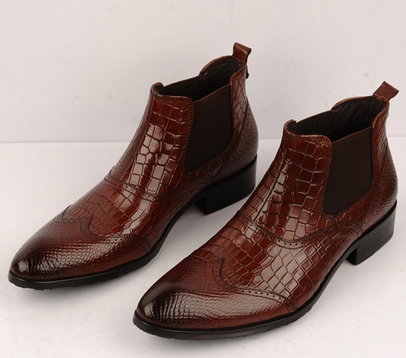 Dandy Brown Luxury Crocodile Pattern Leather Chelsea Boots
