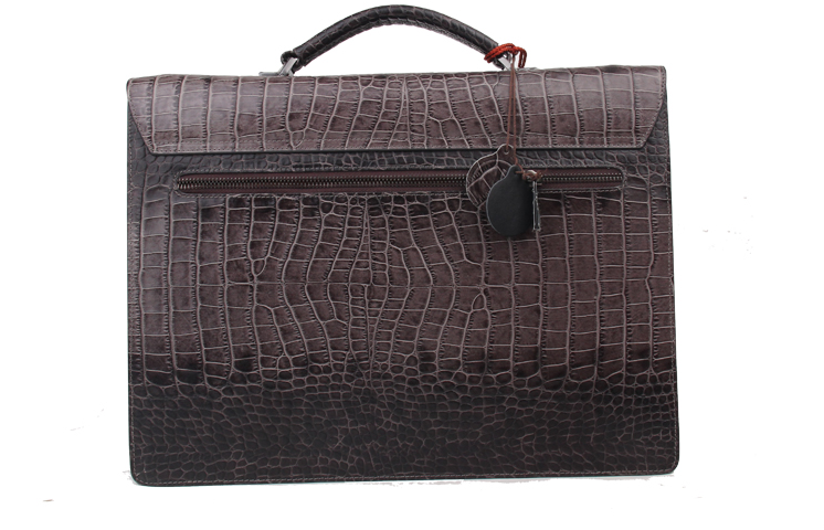 Taupe crocodile pattern briefcase angled view