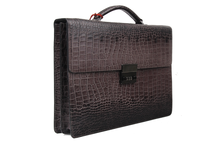 Taupe crocodile pattern briefcase rear panel