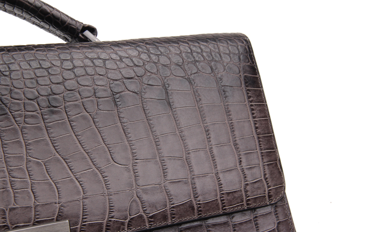 Taupe crocodile pattern briefcase pattern repeat across the panel