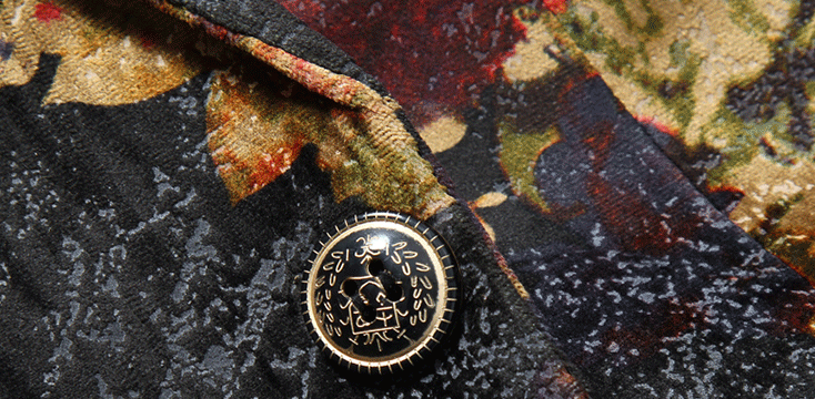 PILAEO Elegant Gent Black Beige Velvet Floral Blazer — view 7
