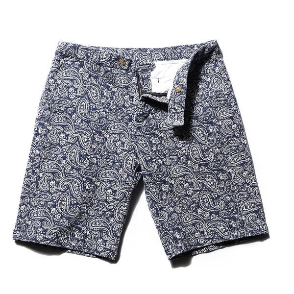 PILAEO Excellent Navy Blue Paisley Pattern Mens Shorts for Weekend Brunch