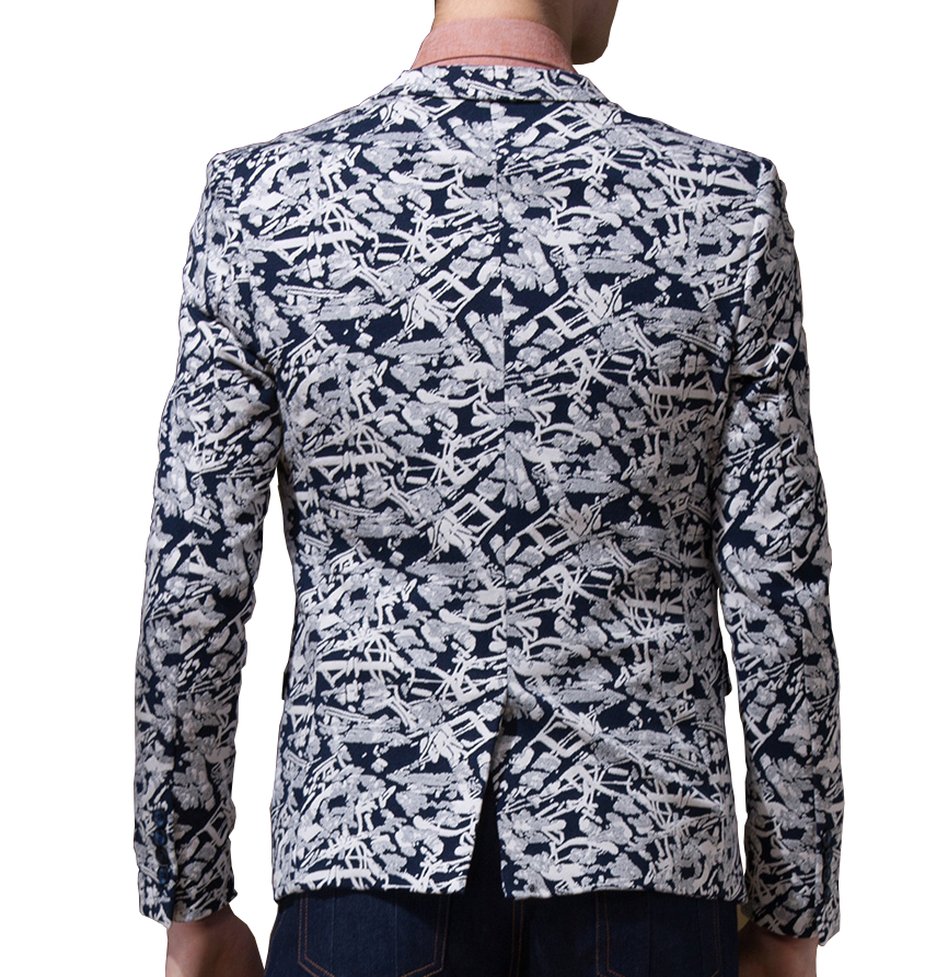 PILAEO Exceptional Navy Blue White Embroidered Gentlemens Floral Blazer — view 3
