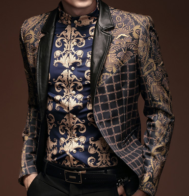 PILAEO Fancy Retro Mens Paisley Blazer Floral Tan Black Elegant Style — view 3