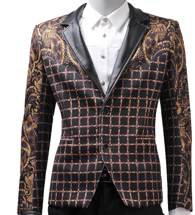 PILAEO Fancy Retro Mens Paisley Blazer Floral Tan Black Elegant Style — view 4