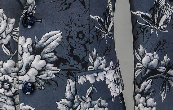 PILAEO Fine Grey Excellent Gentlemens Floral Tailored Blazer — view 6