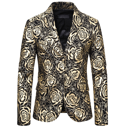 2023 Floral Rose Patterned Gold Mens Elegant Blazer | PILAEO
