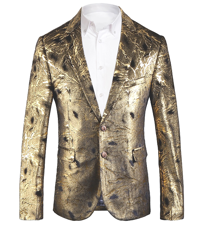 PILAEO Gold Shiny Mens Luxury Velvet Blazer