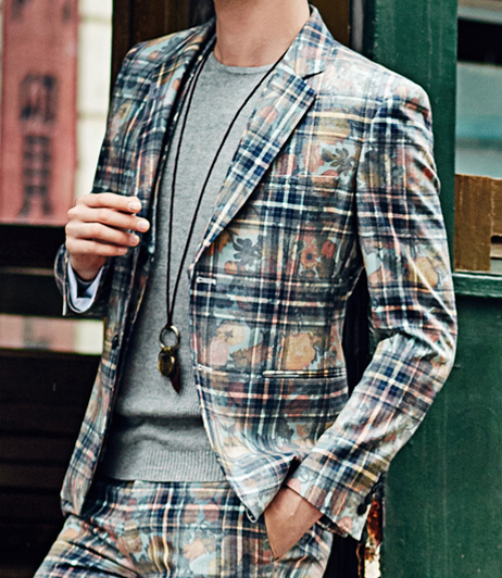 PILAEO Gorgeous Plaid Floral Gentlemens New Blazer — view 3