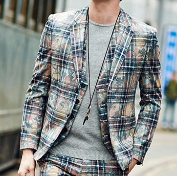 PILAEO Gorgeous Plaid Floral Gentlemens New Blazer — view 4