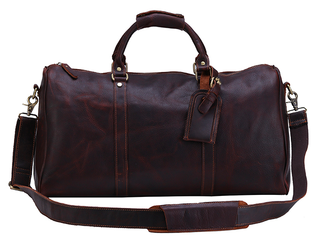 Hand-burnished Brown Leather Overnight Duffel Bag