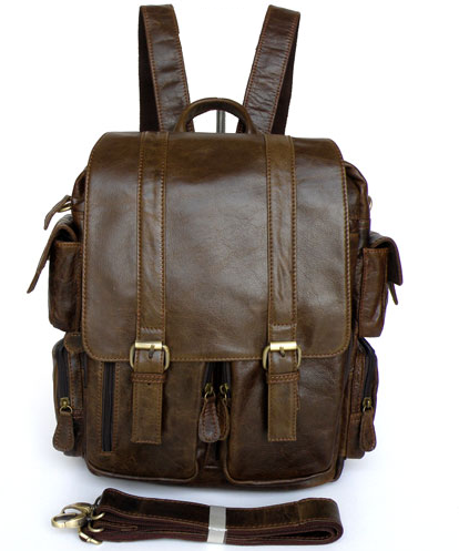 In Style Brown Leather MultiStrap Backpack - PILAEO